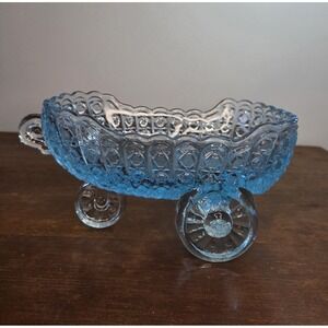 Vintage‎ McKee Glass Daisy and Button Aqua  Blue Baby Carriage or Coach Bowl
